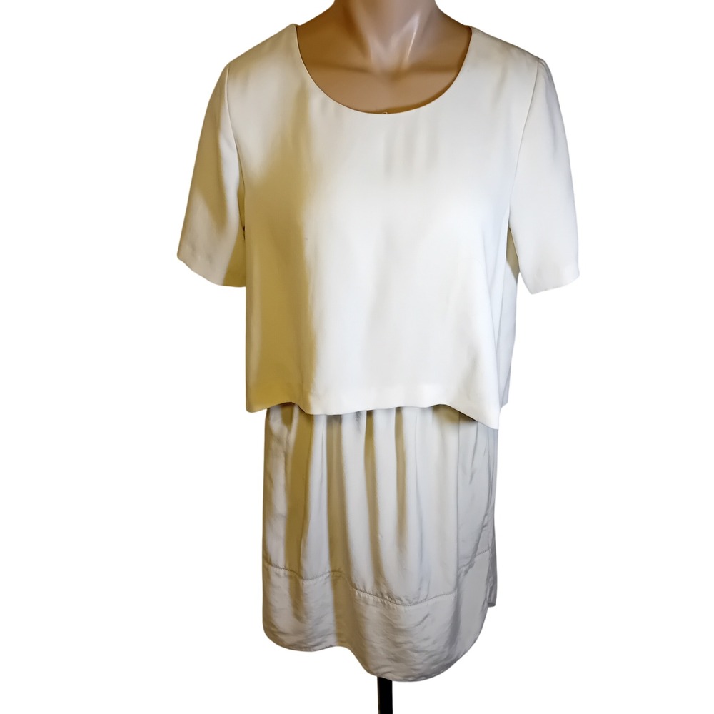 Club Monaco Minimalist Luxury Cream Two Piece Silk Midi Dress Career Party 4